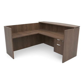 brown l-shaped reception desk